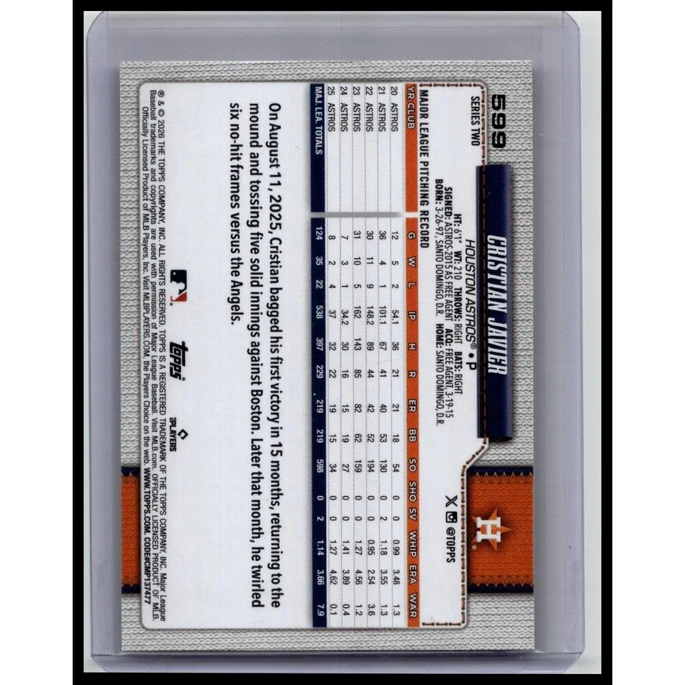 2026 Topps Cristian Javier #599 Houston Astros Holo Foil